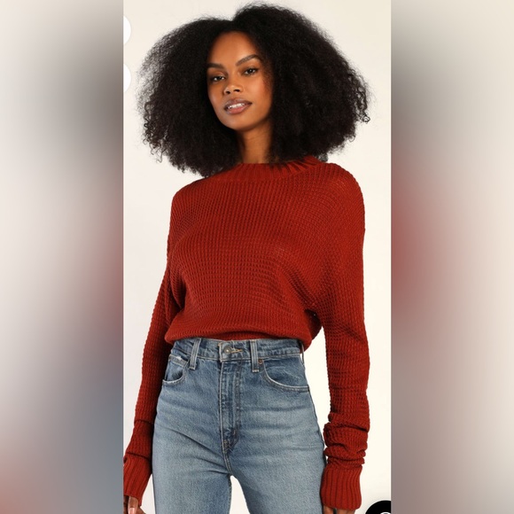 LULU'S Campfire Cozy Brick Red Cropped Sweater - Picture 1 of 11